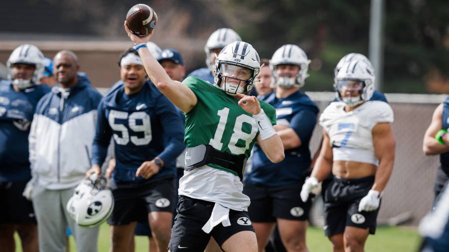 Featured image for BYU Football's 2023 Spring Practice: Key Takeaways and QB Announcement.