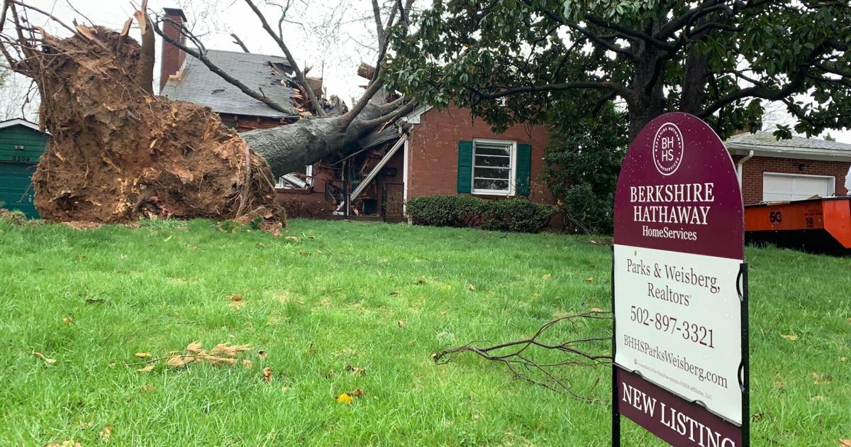Severe storms cause damage and potential fatality in Louisville.