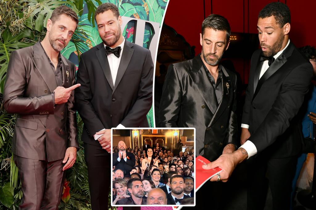 Aaron Rodgers and CJ Uzomah attend 76th Tony Awards in NYC.