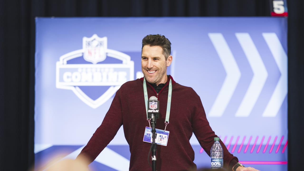 Featured image for "Commanders' GM Adam Peters Discusses QB Options at NFL Scouting Combine"