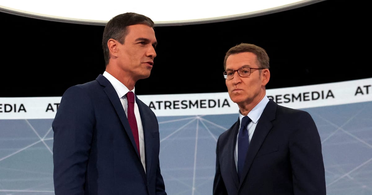 Featured image for "Spanish Prime Minister Sánchez and Opposition Leader Feijóo spar in intense pre-election debate"