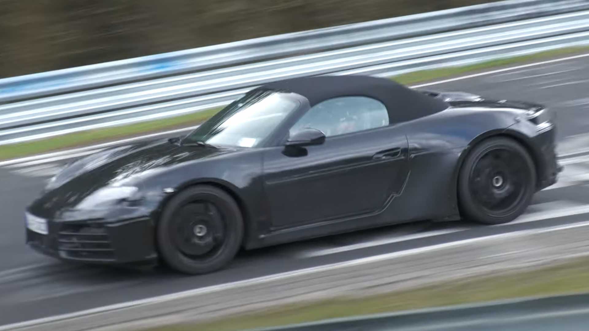 Featured image for Silent 2025 Porsche Boxster EV dominates Nurburgring in spy video.