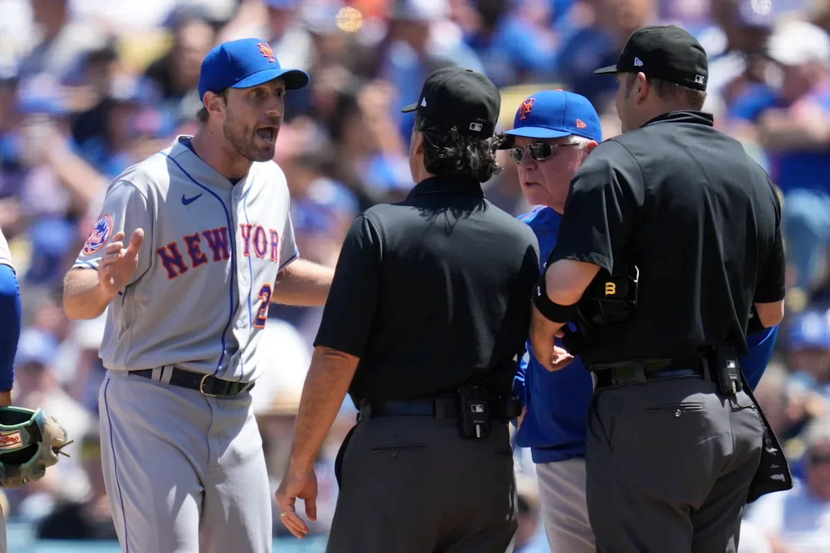 Max Scherzer denies sticky substance use in ejection controversy.