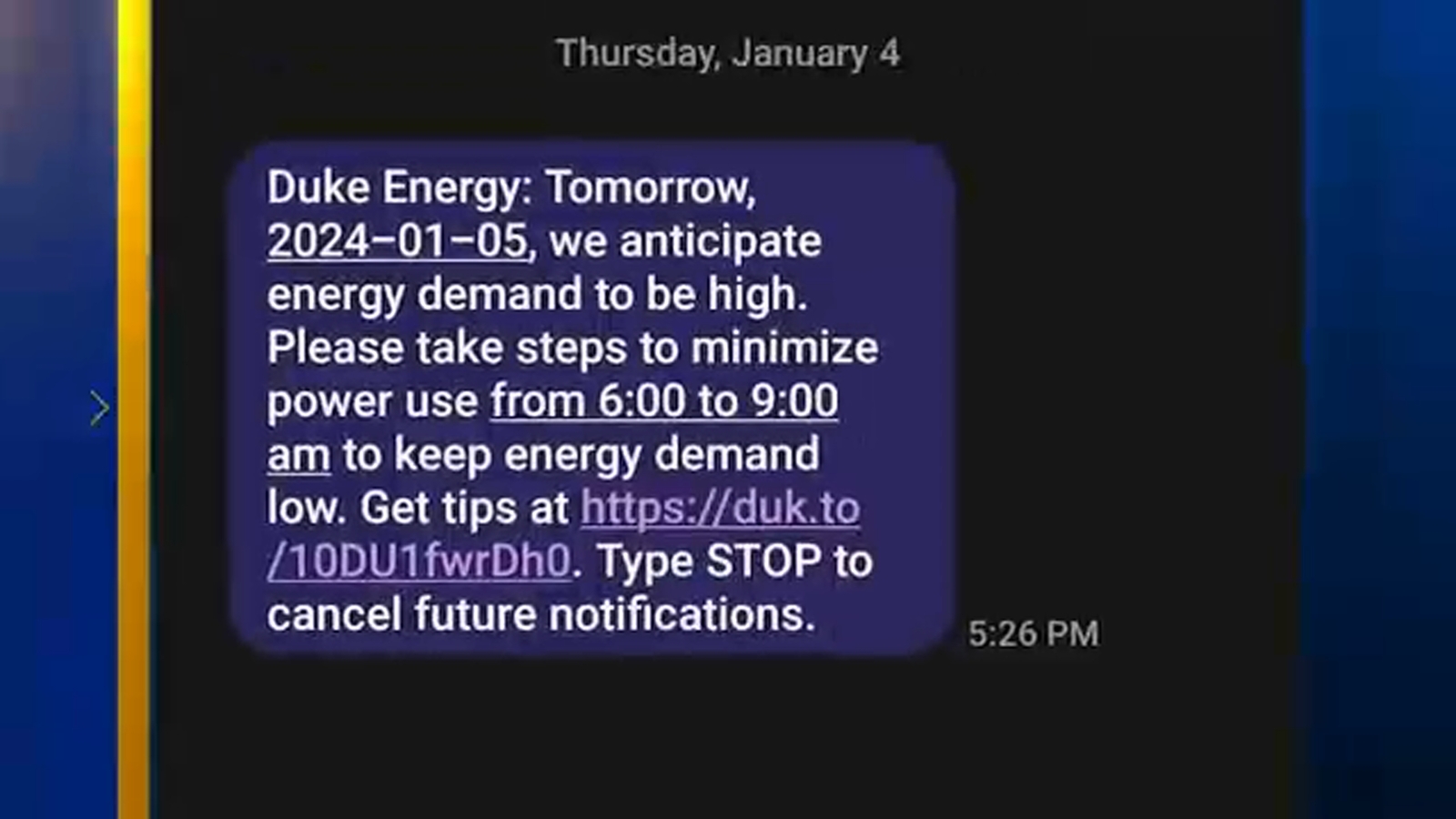 Duke Energy Addresses Confusion Over Energy Conservation Texts Amidst Power Concerns