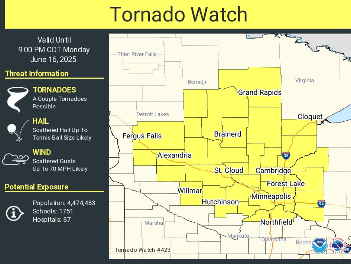 Severe Storms and Tornado Watch in the Twin Cities and Western Wisconsin