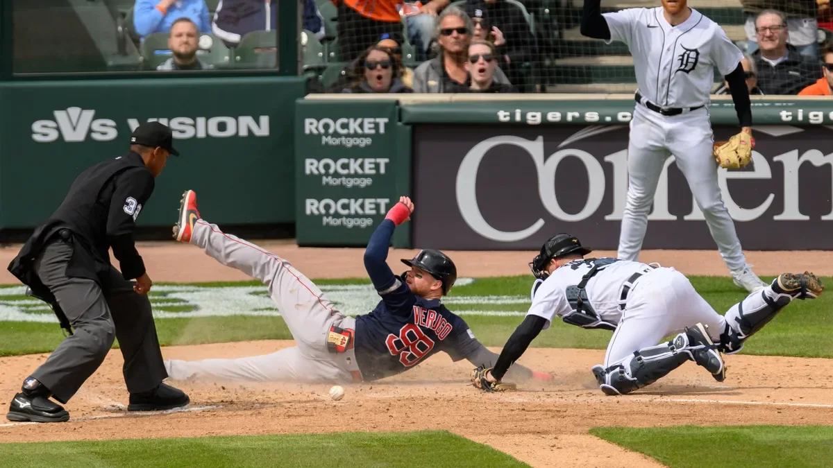Red Sox spoil Tigers' home opener and Comerica Park under construction for 2023 season.