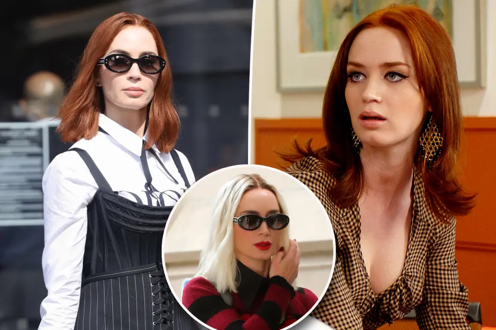 Featured image for Emily Blunt Debuts Platinum Blonde Hair on 'The Devil Wears Prada 2' Set