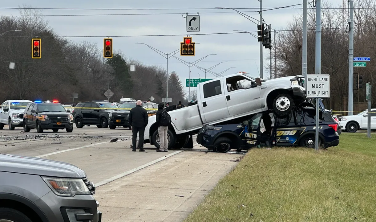 Featured image for "Dayton Police Cruiser Crushed in Dramatic Gunfire Chase"