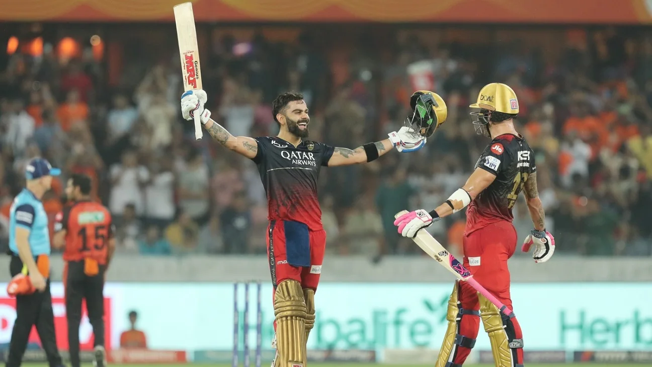 Featured image for Kohli's century leads RCB to victory against SRH in IPL 2023.
