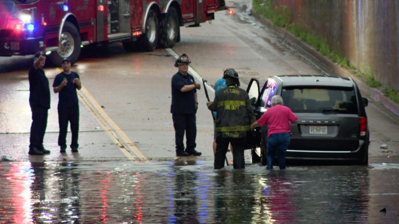 Flash flooding traps motorists in St. Louis area.