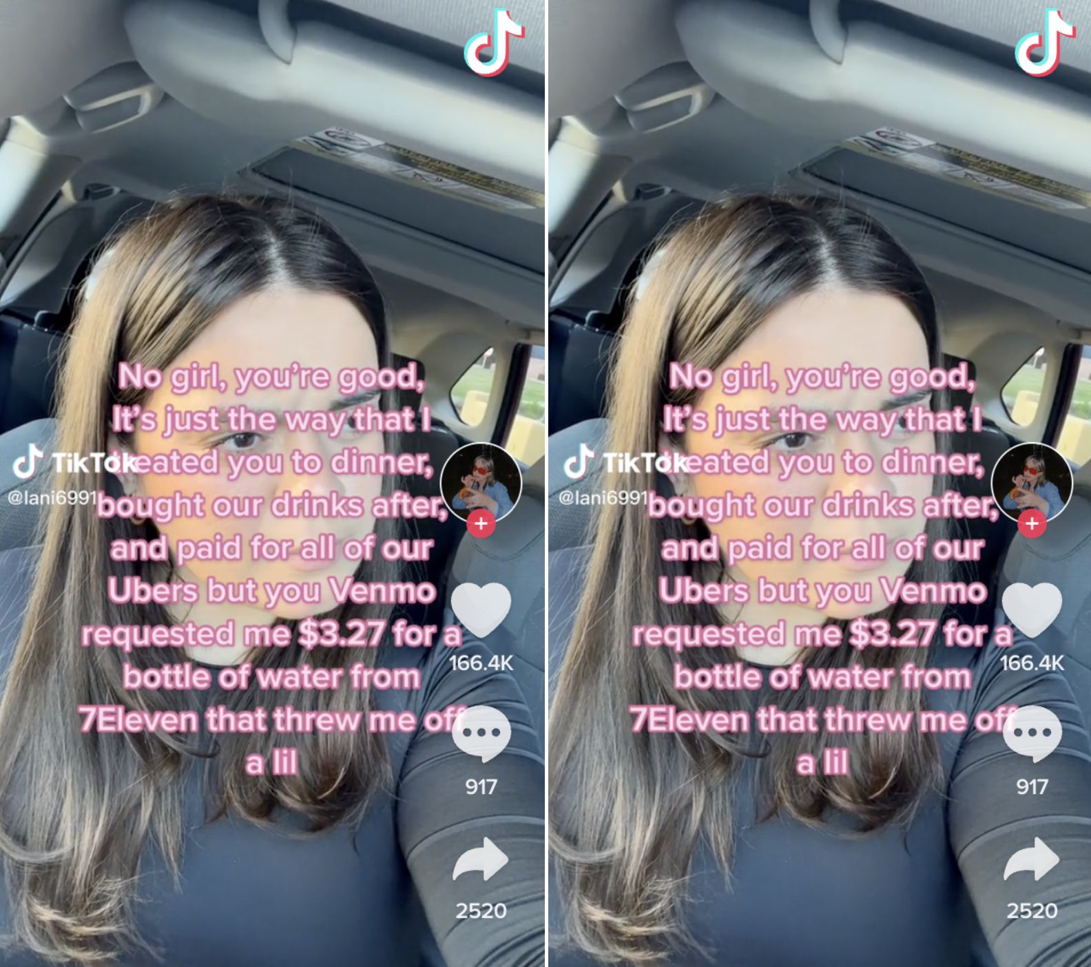 TikToker charged for water bottle after paying for dinner, drinks, and Uber.