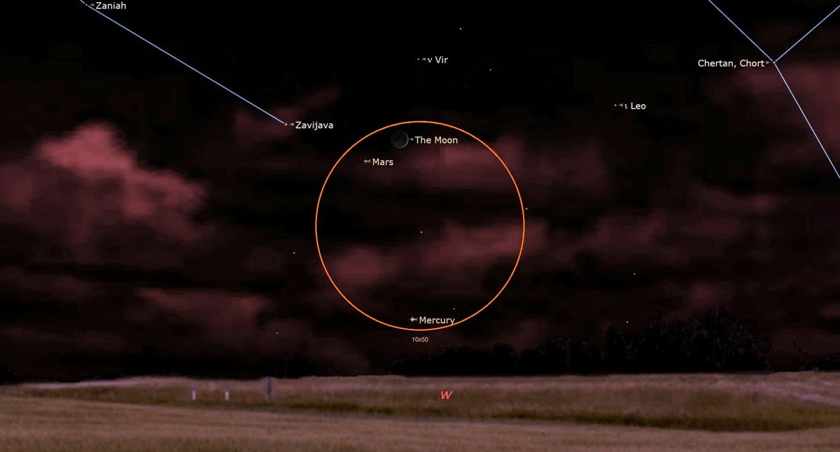 Celestial Spectacle: Moon and Mars Unite in Sunset Delight