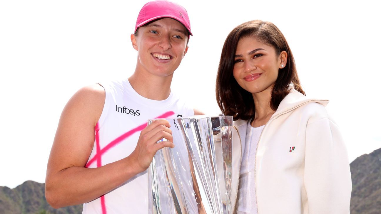 Featured image for "Zendaya and Tom Holland Attend Indian Wells Tennis Championship, Pose with Champion Iga Swiatek"