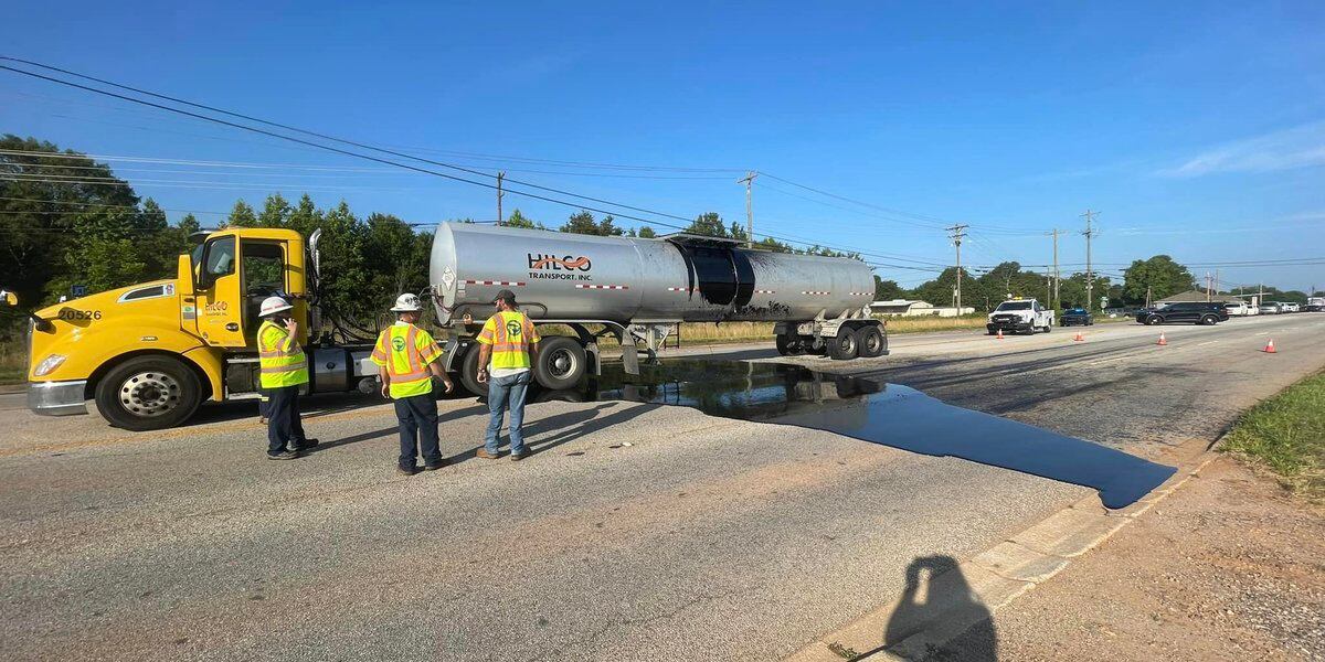 Tanker carrying hot tar causes highway closure in Upstate South Carolina.