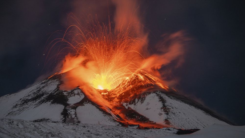 Etna's Fiery Fury: Spectacular Lava Flow on Snowy Slopes