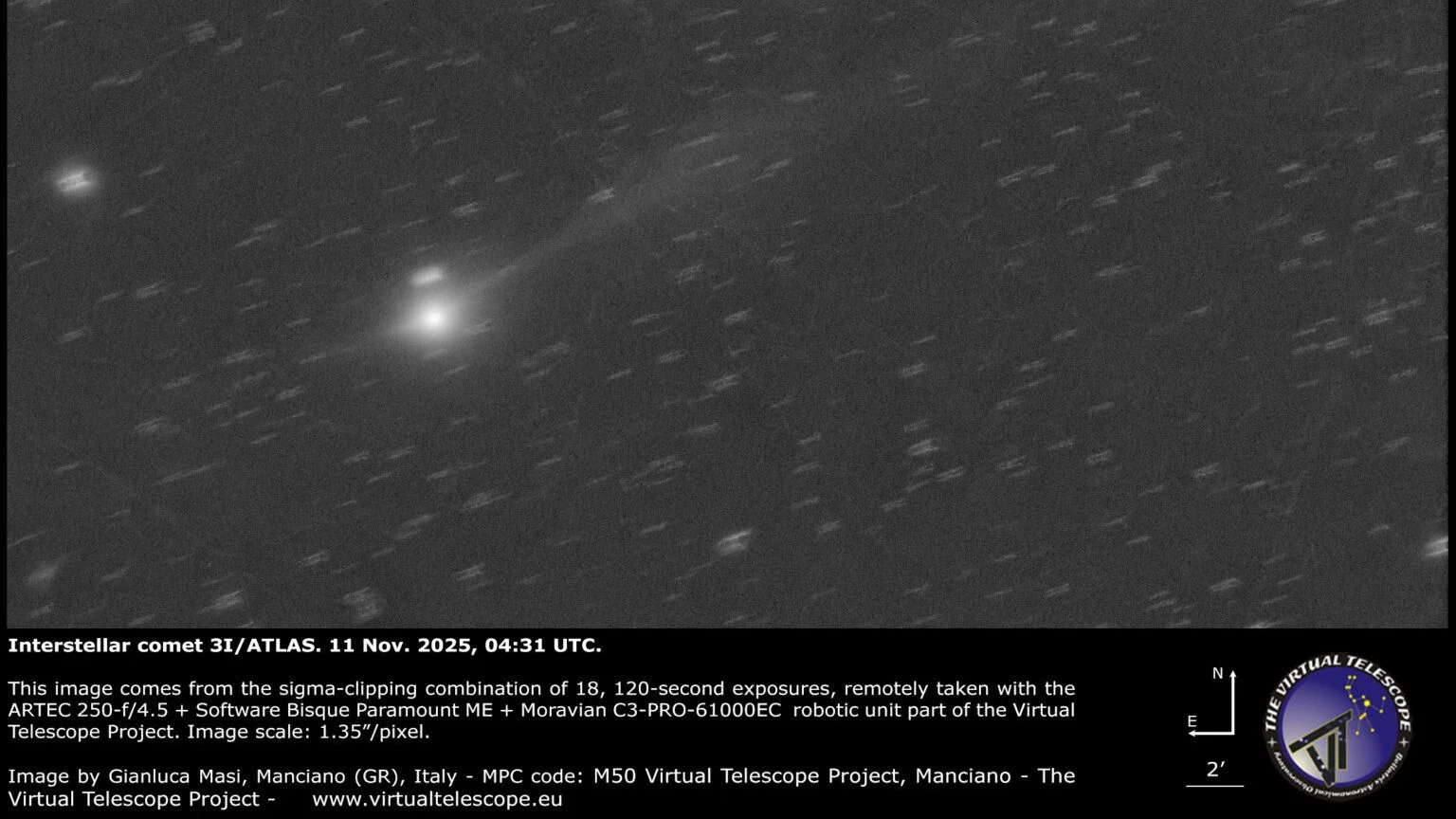 Interstellar Comet 3I/ATLAS: Growing Tail, Radio Signal, and Potential Risks