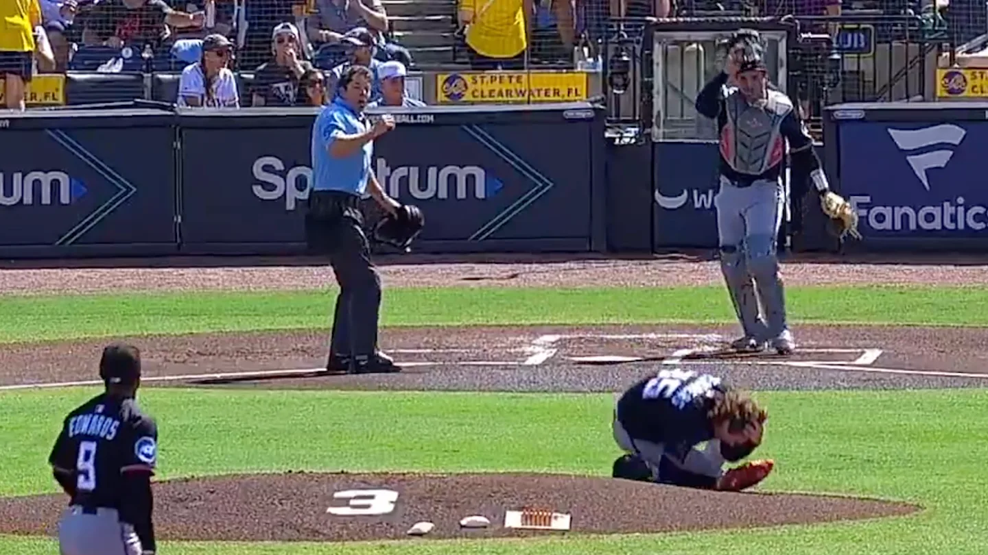 Featured image for Marlins' Weathers Hit in Head by Teammate's Throw During Warm-Ups