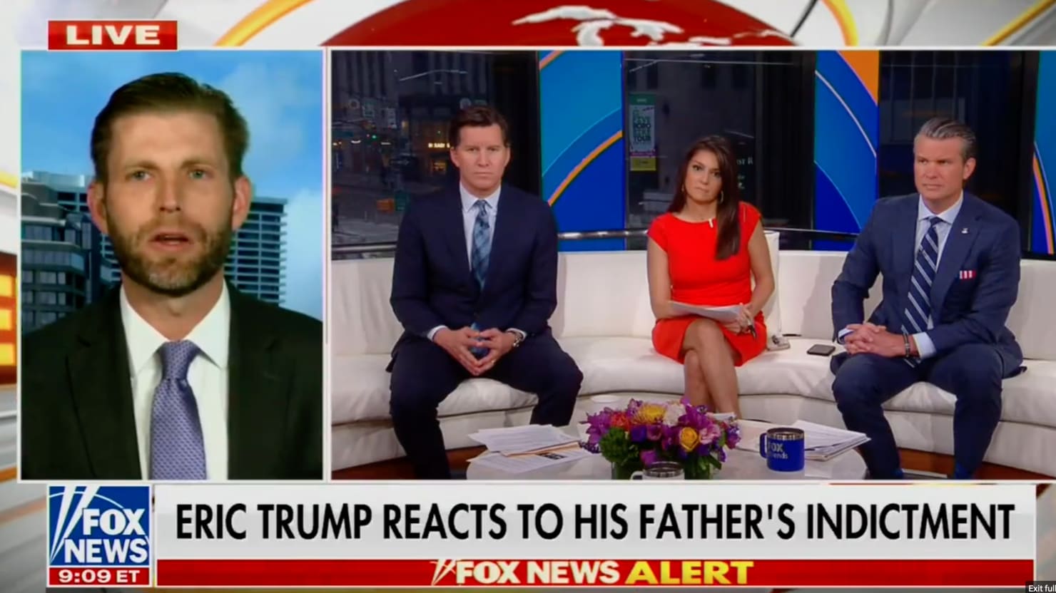 Eric Trump Receives Support on Plane After Father's Indictment