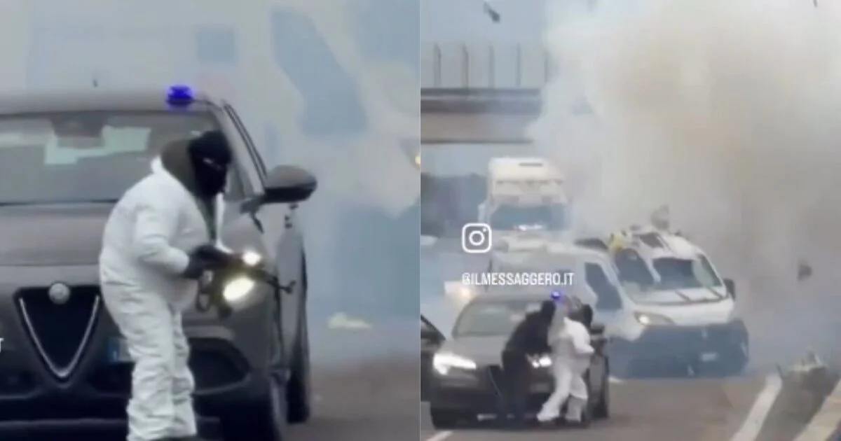 Masked gunmen strike on Italian highway, triggering explosion and police chase