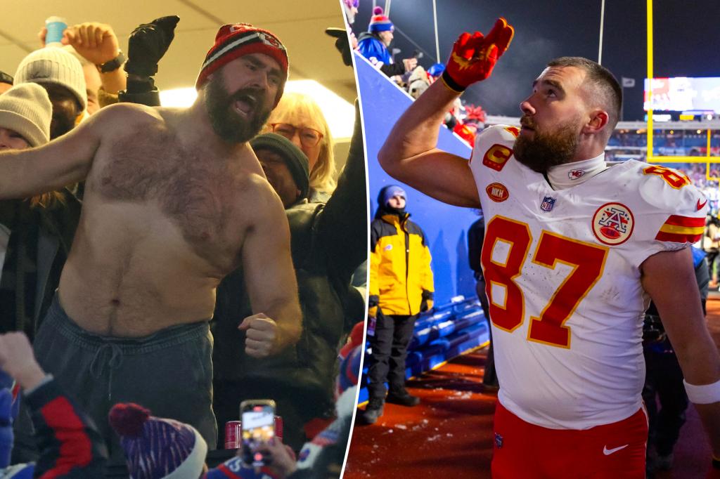 Kelce Brothers' Shirtless Celebration and Taylor Swift's Support at Chiefs vs. Bills Game