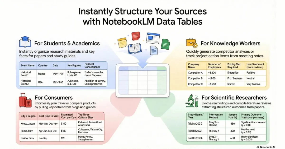 Featured image for NotebookLM Enhances Data Management with Gemini 3 and Data Tables
