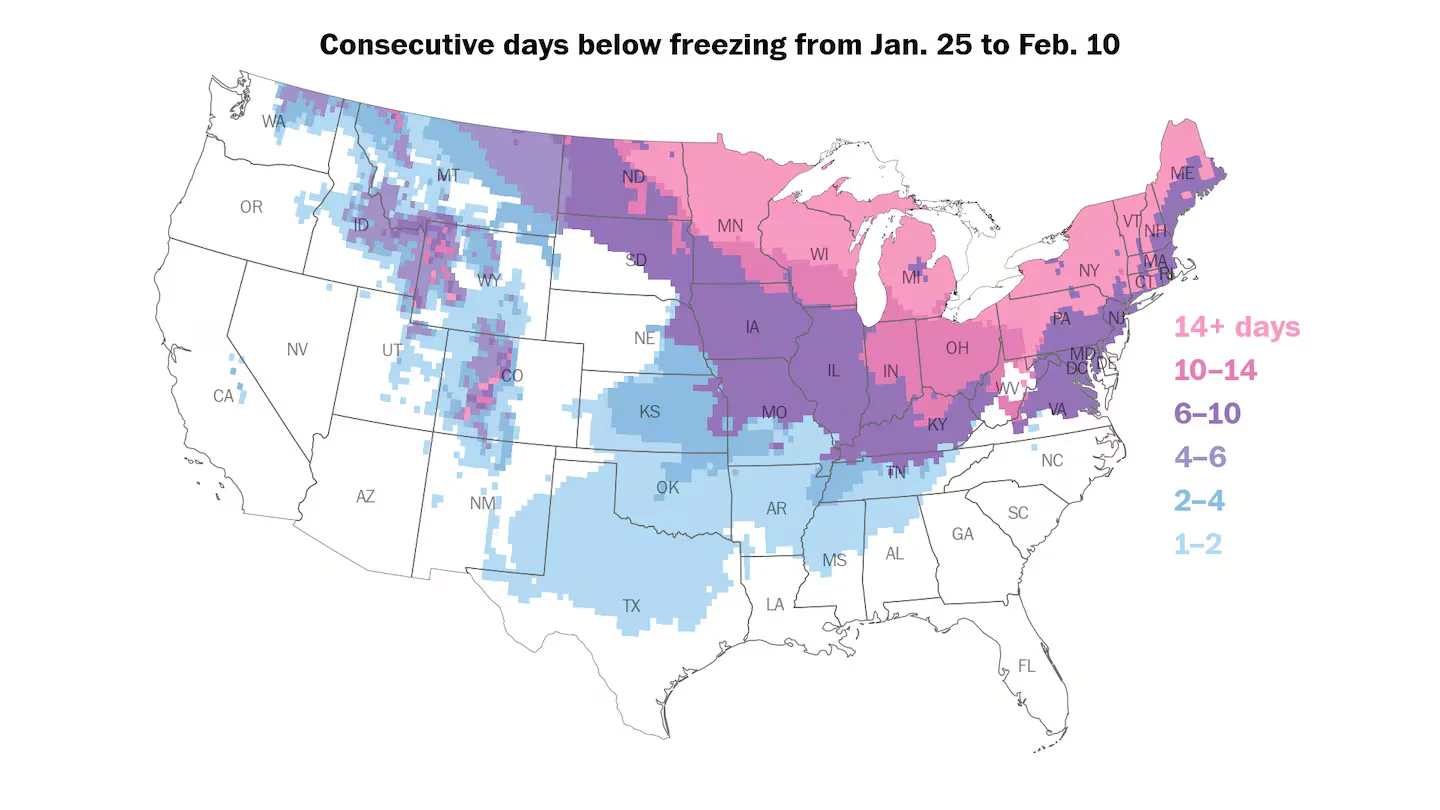 Brutal cold lingers for days after crippling winter storm