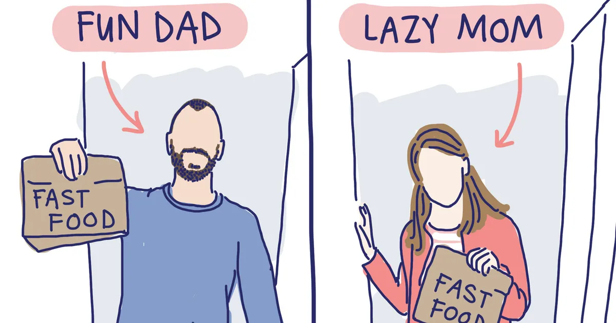 Featured image for Comics Reveal Society's Double Standards for Moms and Dads