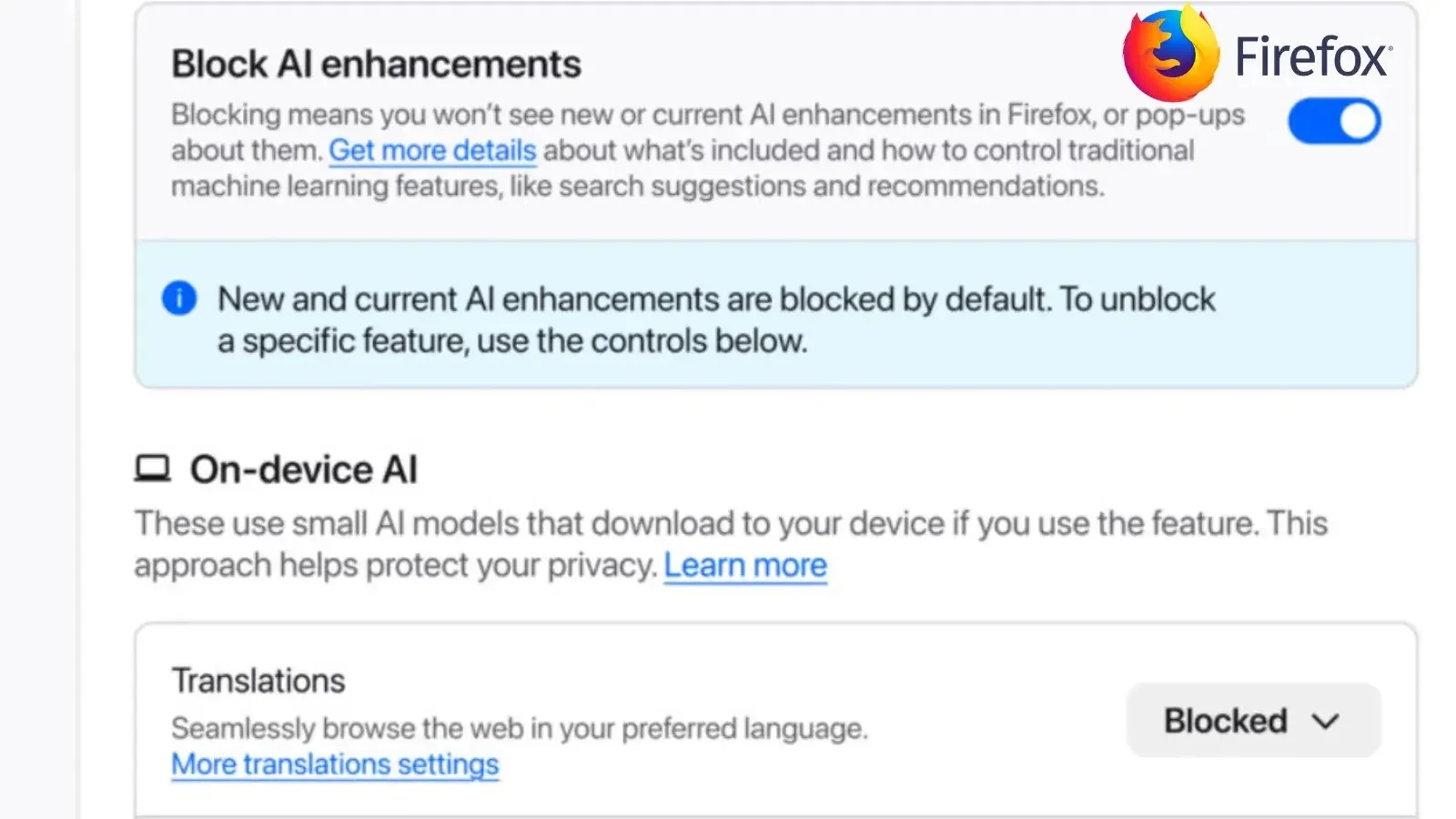 Firefox 148 adds a centralized kill switch to halt all AI features