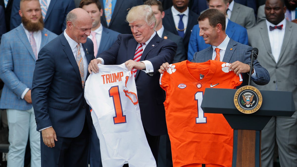 Featured image for Dabo Swinney's Reaction to Trump Attending Clemson vs South Carolina Game