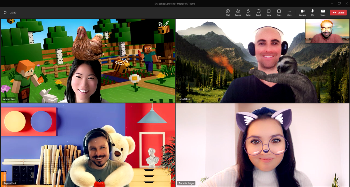 Featured image for Snapchat Lenses now available for Microsoft Teams video chats.