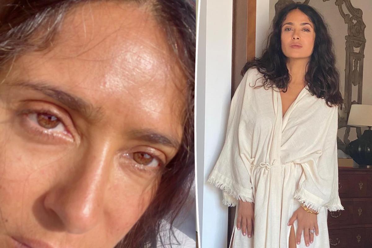 Salma Hayek proudly flaunts her natural white hairs and wrinkles in makeup-free selfie.