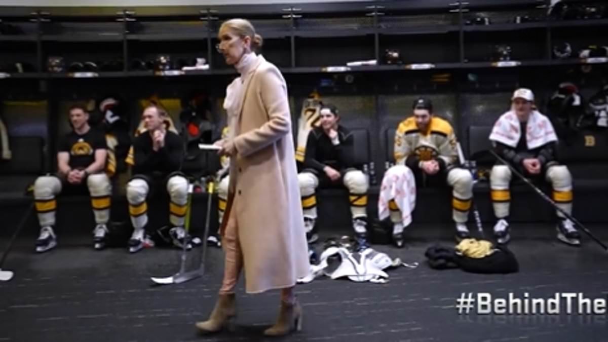 "Celine Dion Joins Boston Bruins for Locker Room Lineup Announcement"