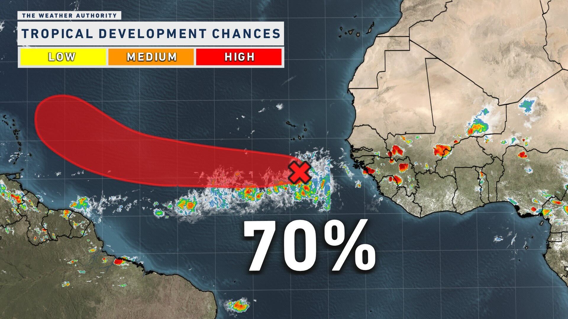 Tropical wave off Africa has high chance of developing into depression or storm.