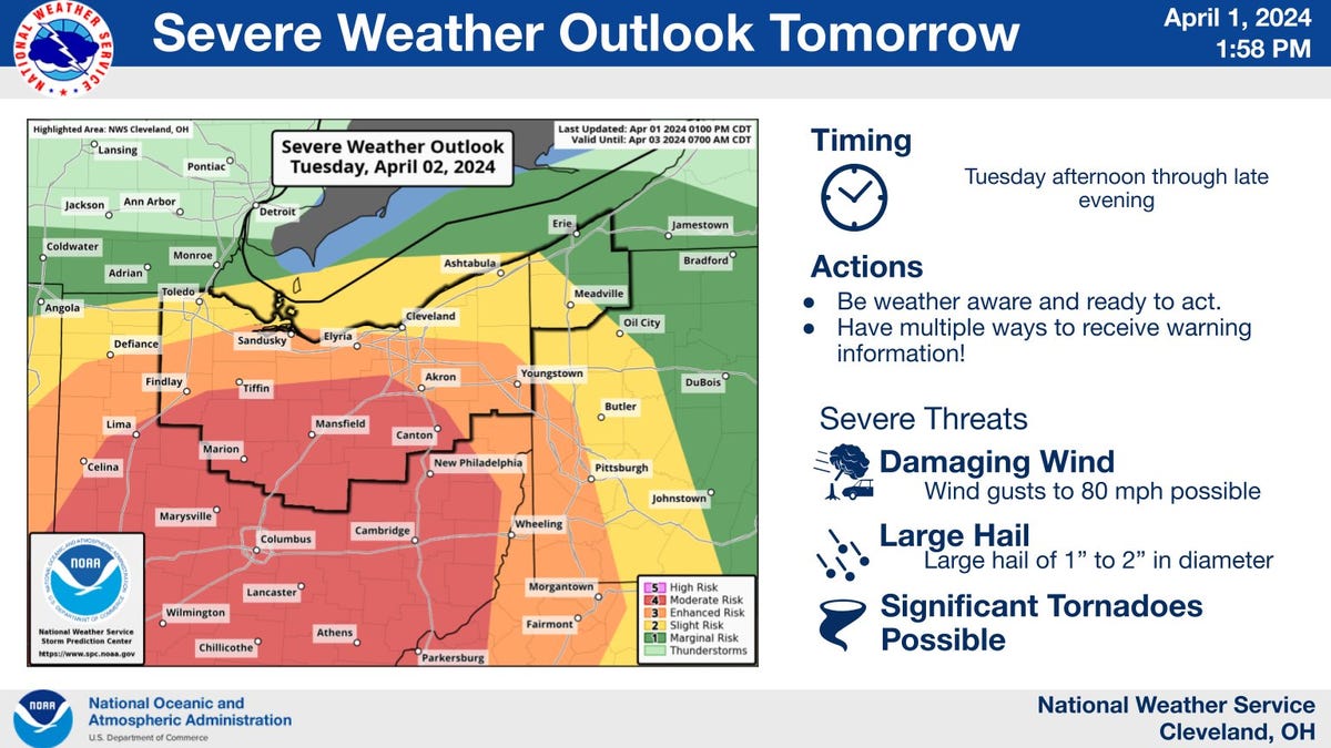 "Northern Ohio Faces 'Significant' Tornado and Severe Storm Risk on Tuesday"