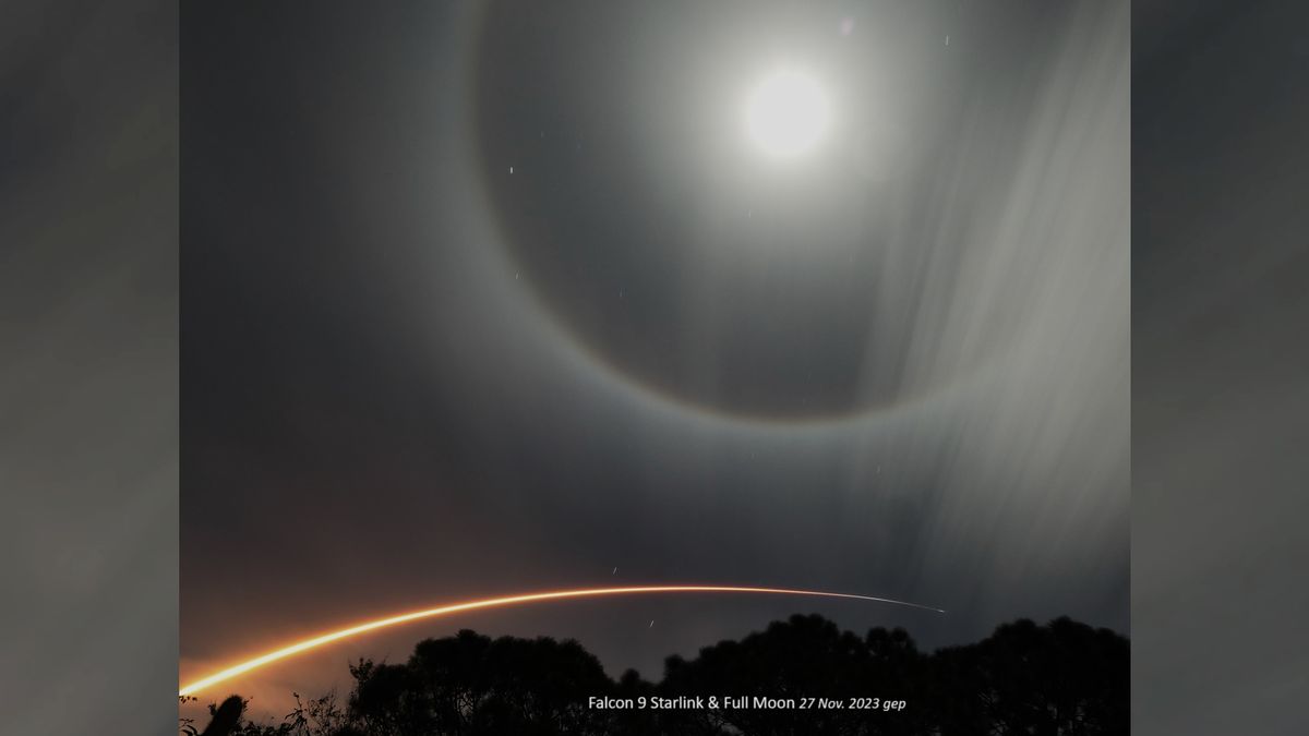 Featured image for "SpaceX Rocket Creates Enchanting Halo Around Full Moon"