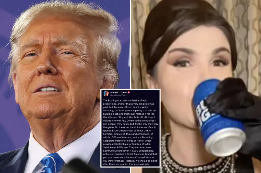 Featured image for "Trump Faces Backlash for Advocating Second Chance for Bud Light Amid Transgender Controversy"