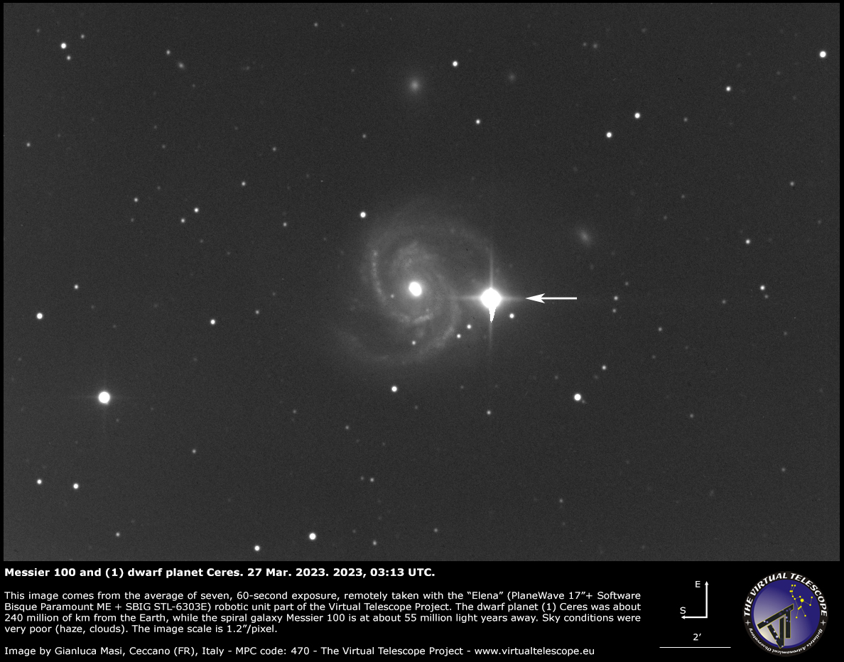 "Ceres Photobombs Galaxy M100 in Stunning Image"