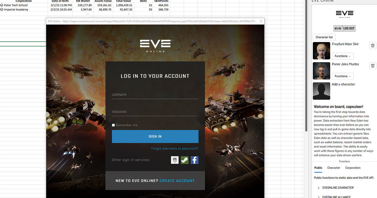 Featured image for EVE Online integrates with Microsoft Excel for seamless data analysis.