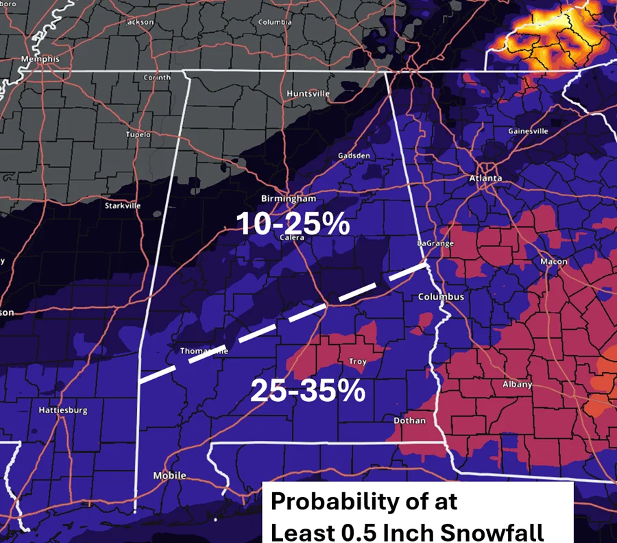 Alabama Snow Forecast Hangs in the Balance Ahead of Weekend