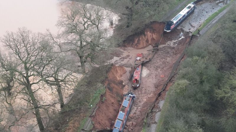 Featured image for Giant Sinkhole Swallows Canal Boats in Shropshire, Sparks Rescue Efforts