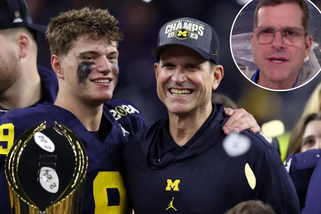 "Jim Harbaugh's Bold Prediction: J.J. McCarthy to be First QB in 2024 NFL Draft"