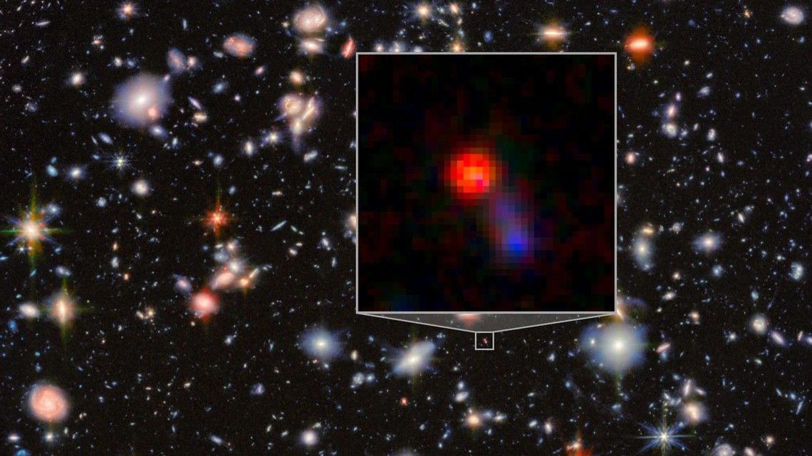 Featured image for James Webb Telescope Discovers Hidden Black Hole in 'Jekyll and Hyde' Galaxy