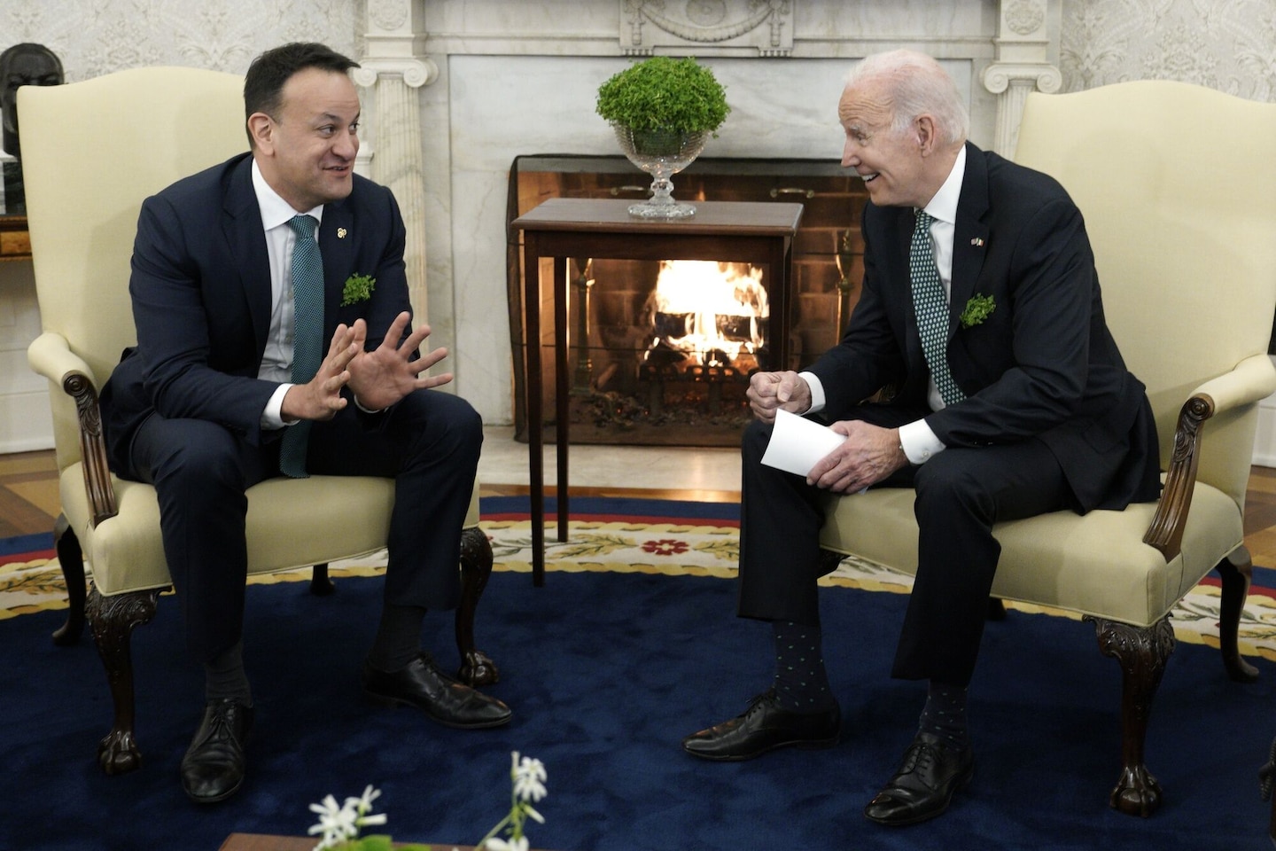 Biden celebrates St. Patrick's Day with Irish Prime Minister and discusses post-Brexit deal.