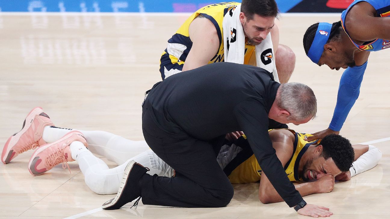 Featured image for Pacers' Tyrese Haliburton suffers Achilles injury in Game 7 loss