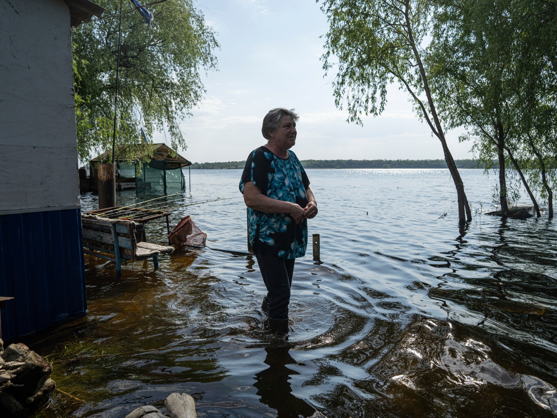 Ukrainian island community flooded by damaged Russian-occupied dam.