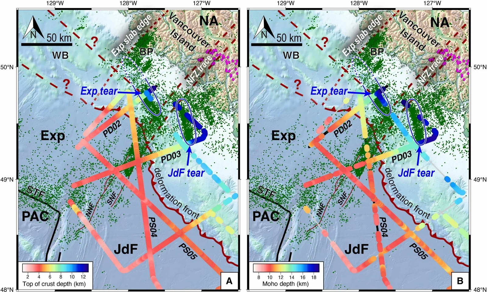 Cascadia crust tearing offshore: a 22-mile slab fracture near Vancouver Island