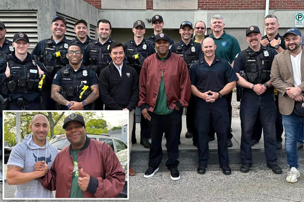 Featured image for Kenan Thompson surprises Rhode Island police with coffee and donuts during 'Good Burger 2' filming.