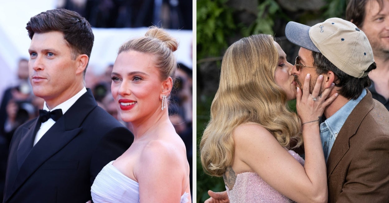 Featured image for Colin Jost Reacts to Scarlett Johansson's Red Carpet Kisses with Jonathan Bailey