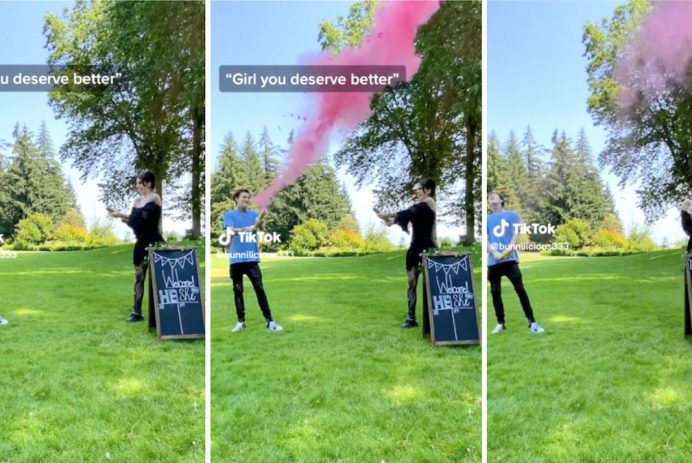 Viral TikTok shows dad-to-be's concerning gender reveal reaction.