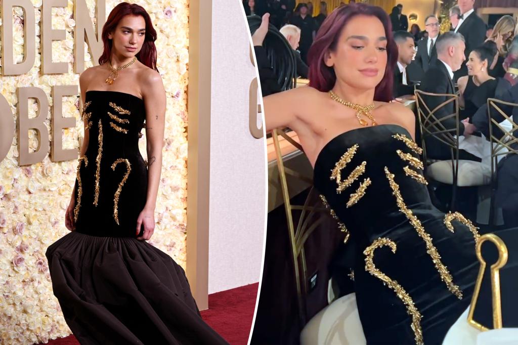 Featured image for "Dua Lipa's Golden Globes 2024 Dress Struggle Caught on Camera"